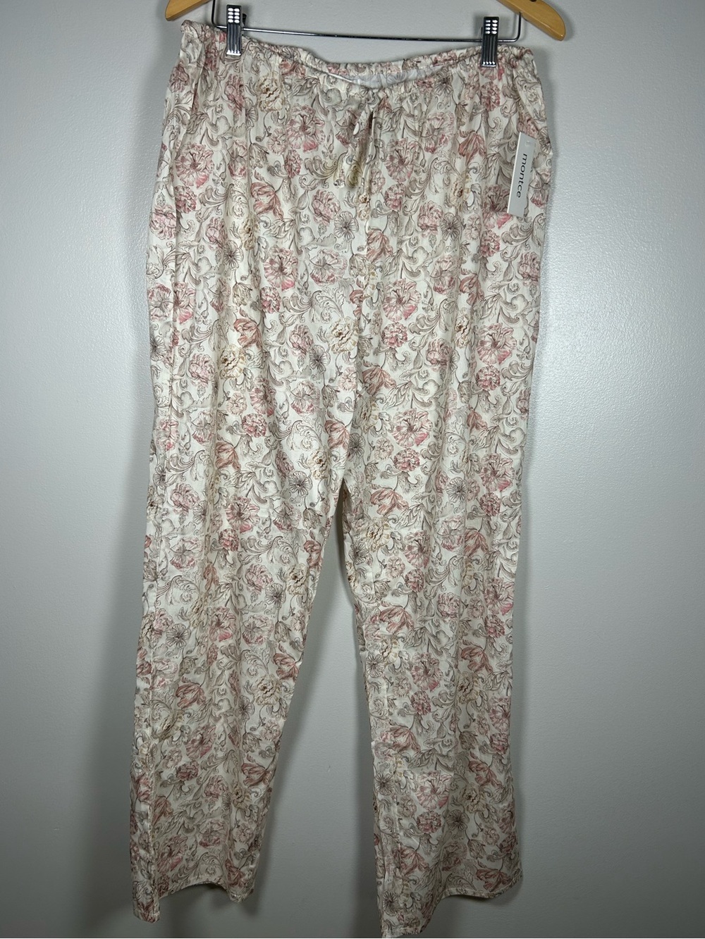 Montce Floral Print Wide-Leg Drawstring Lounge Cover Up Pants 100% Cotton NWT